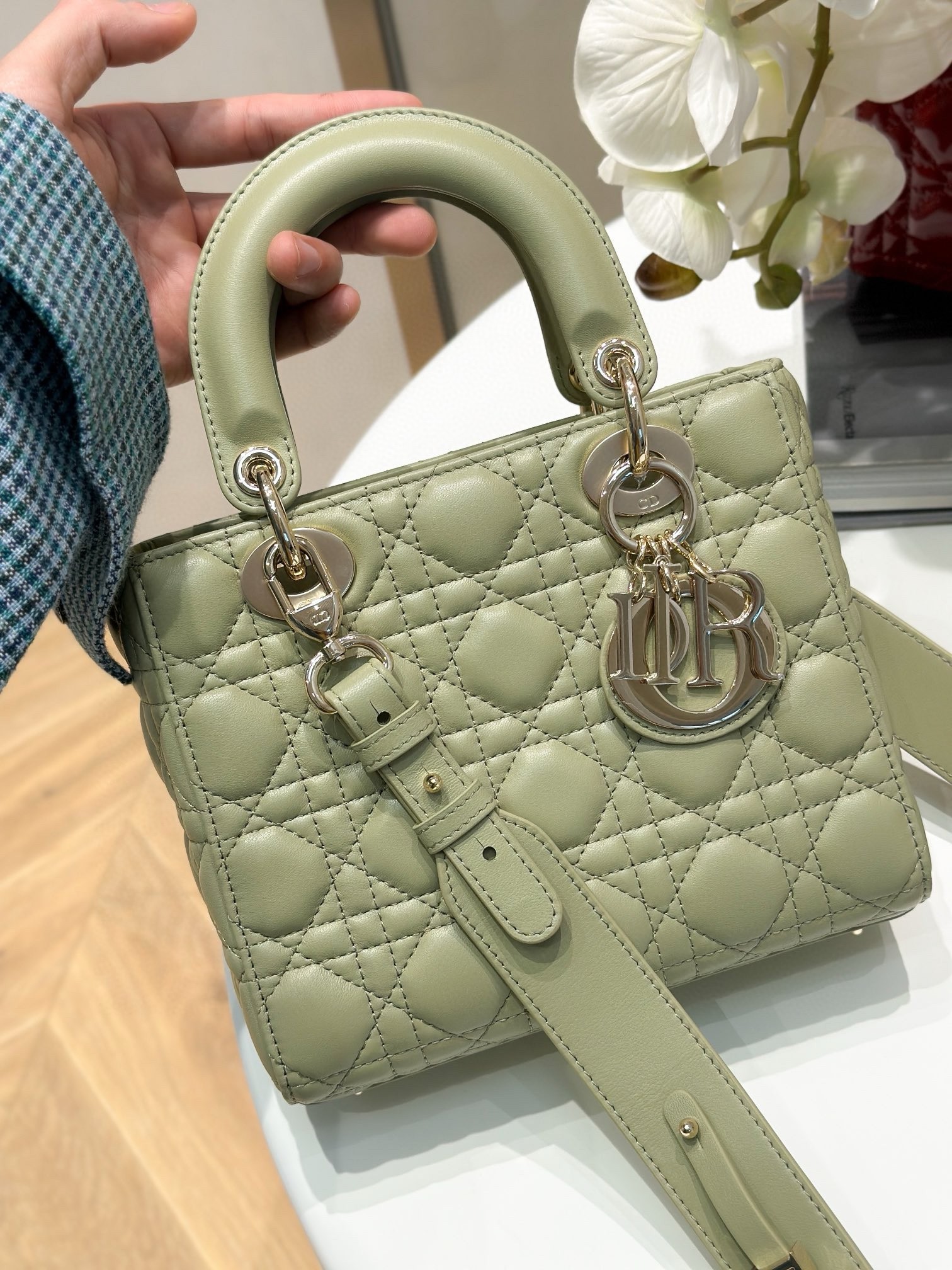 D*or small lady D*or my abcD*or bag in ethereal green lambskin