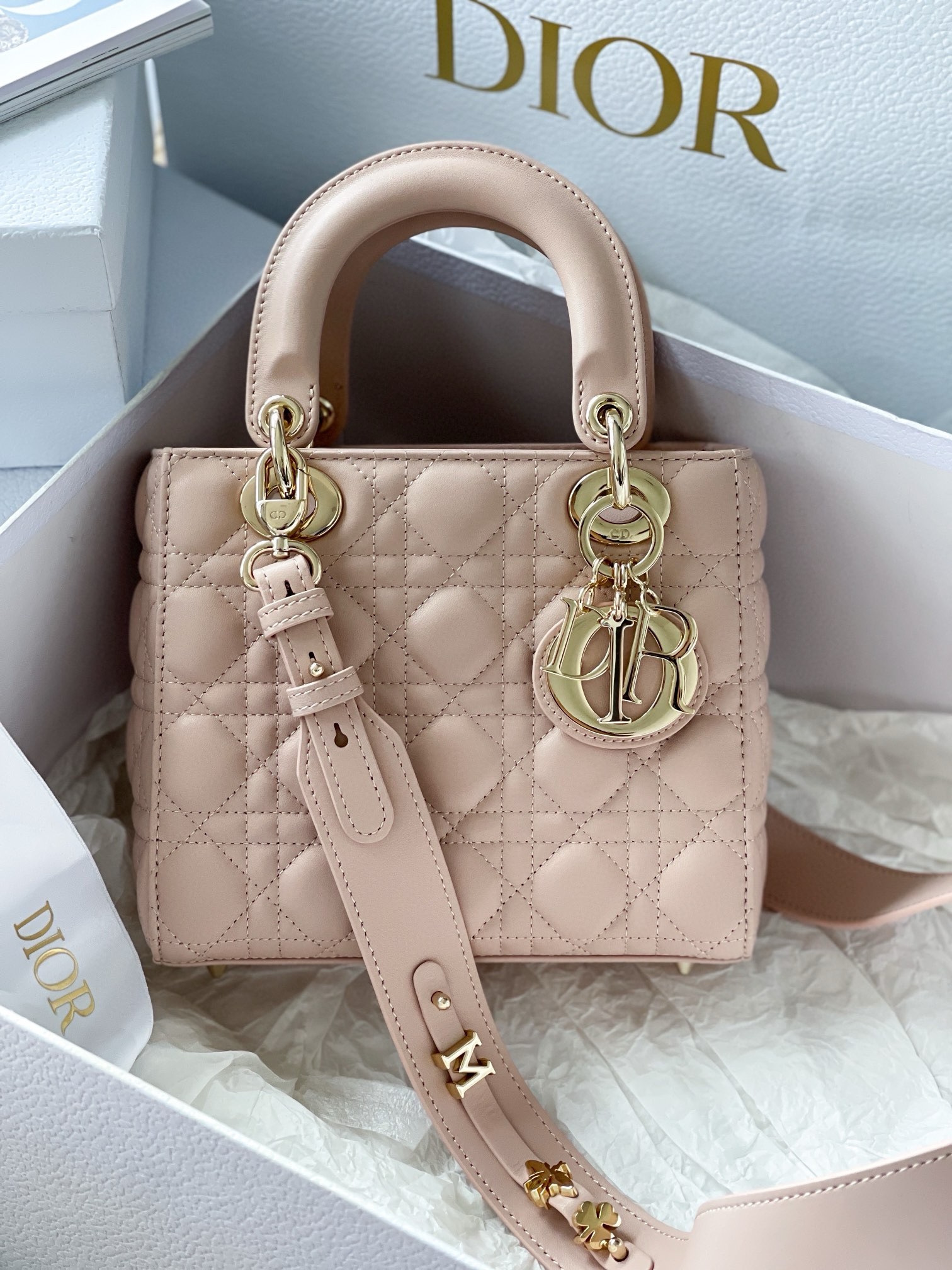D*or small lady D*or my abcD*or bag in powder pink lambskin