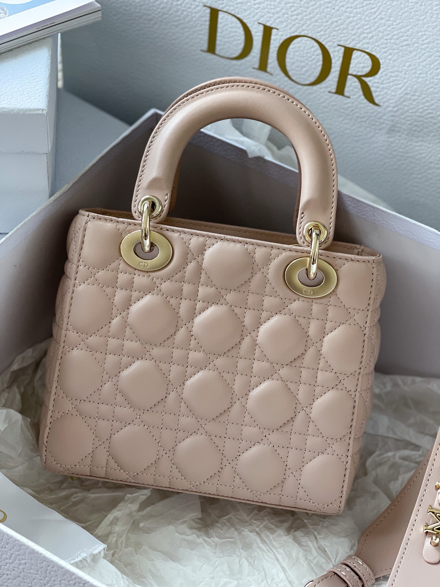 D*or small lady D*or my abcD*or bag in powder pink lambskin