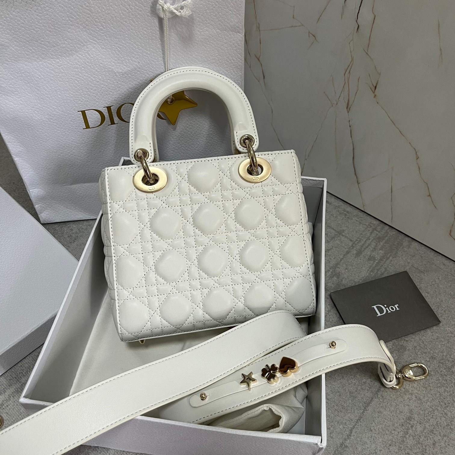 D*or small lady D*or my abcD*or bag in white lambskin