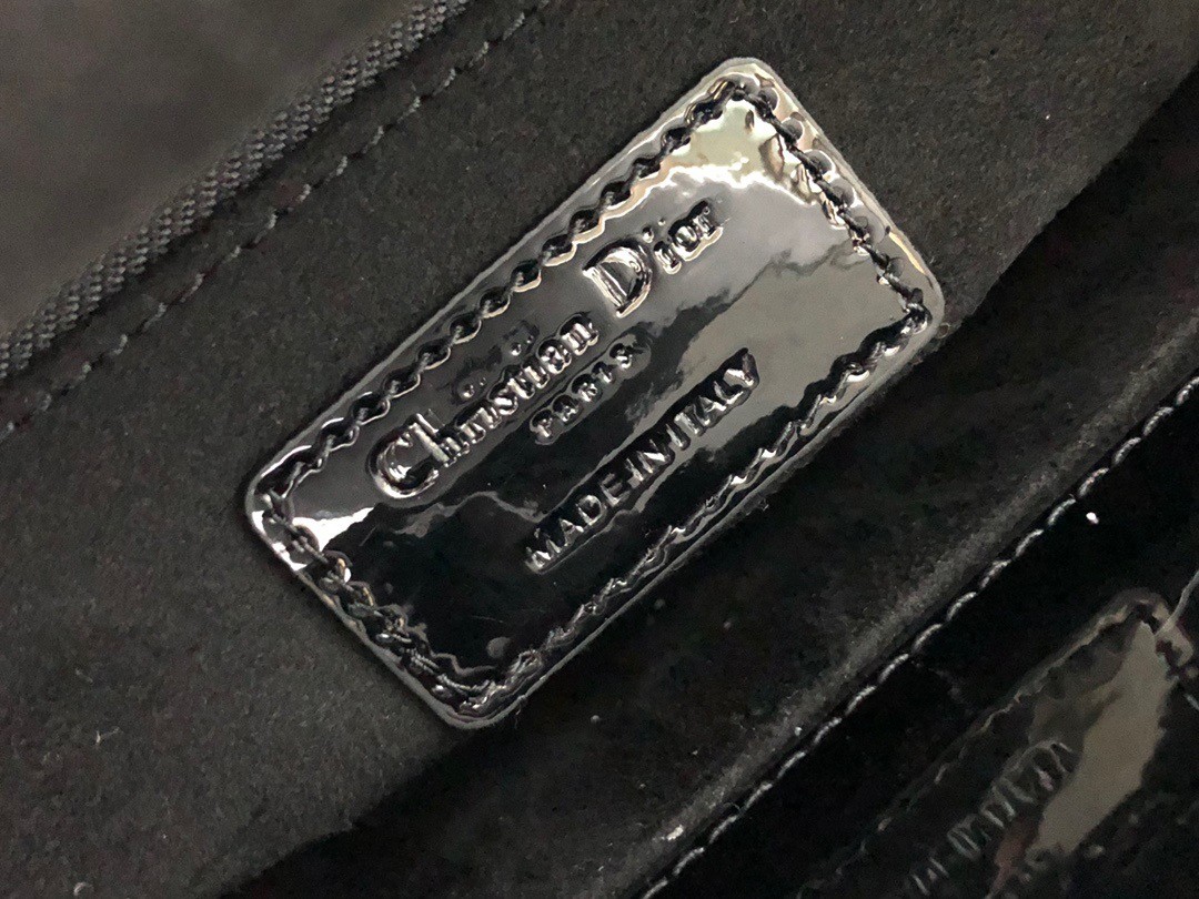 D*or small lady D*or bag in black patent cannage calfskin