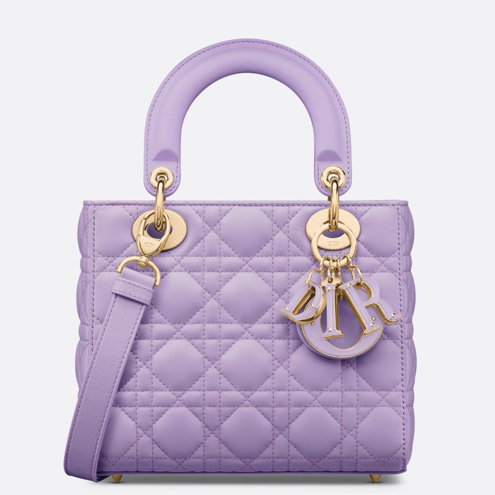 D*or small lady D*or bag in lilas lambskin with resin charms