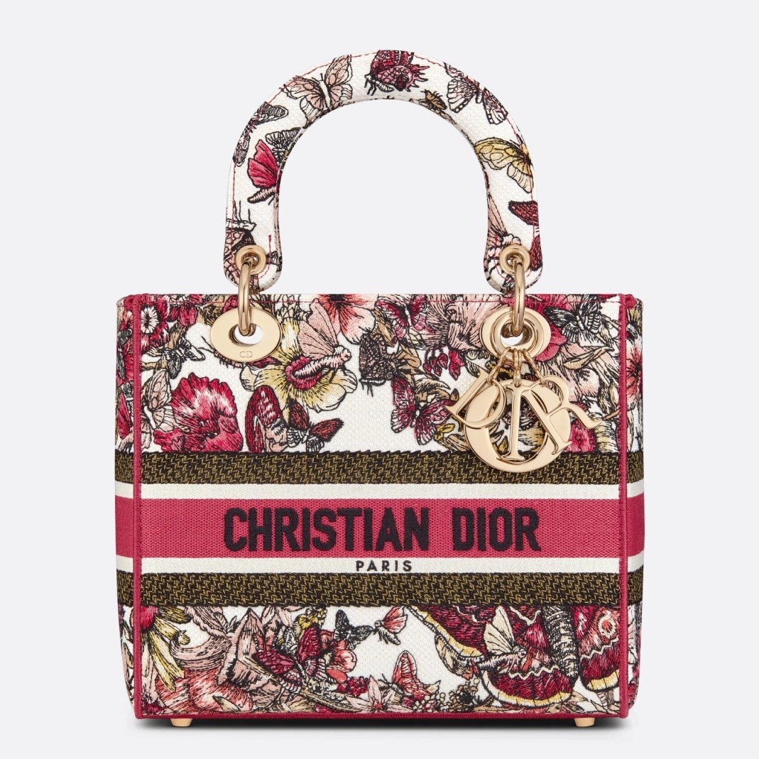 D*or medium lady d-lite bag in multicolor butterfly embroidery