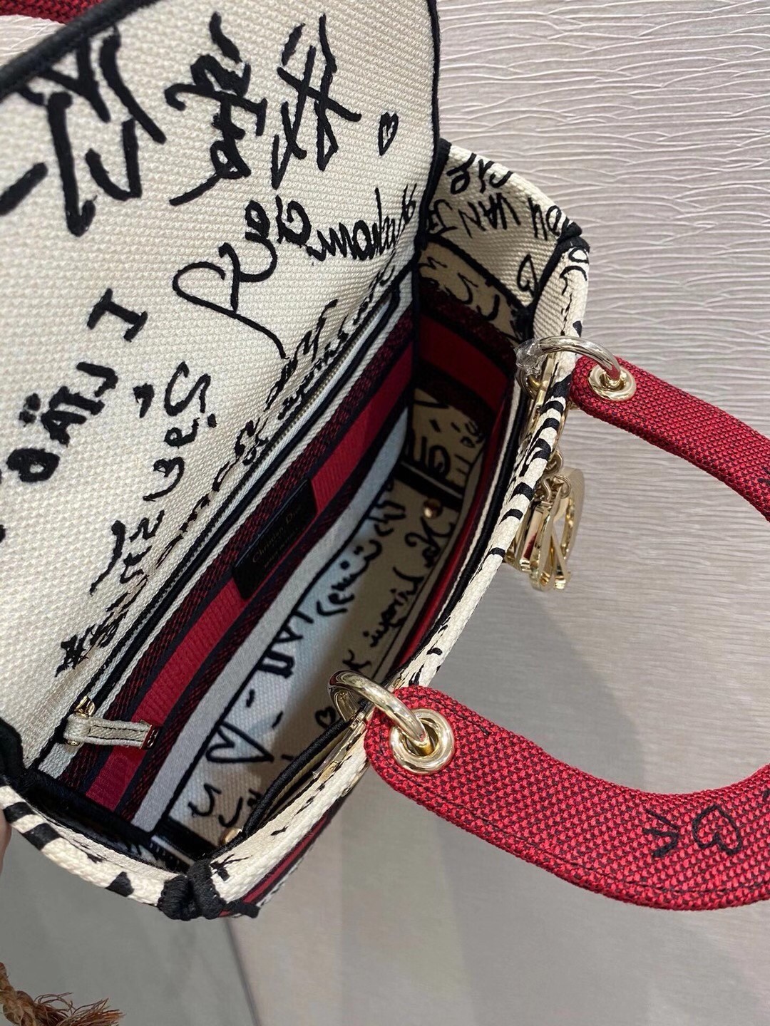 D*or medium lady d-lite D*oramour graffiti embroidery bag