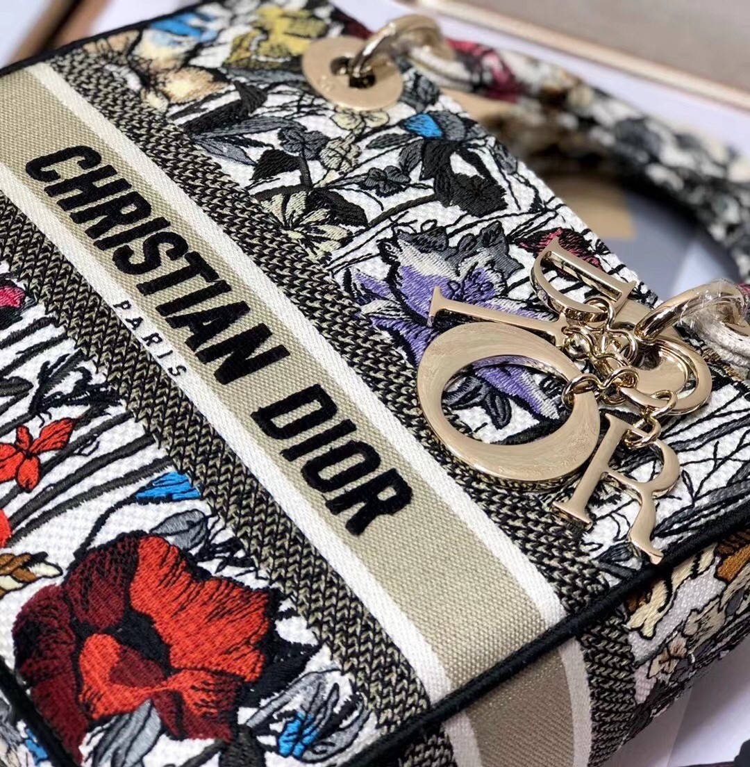 D*or medium lady d-lite mille fleurs embroidery bag