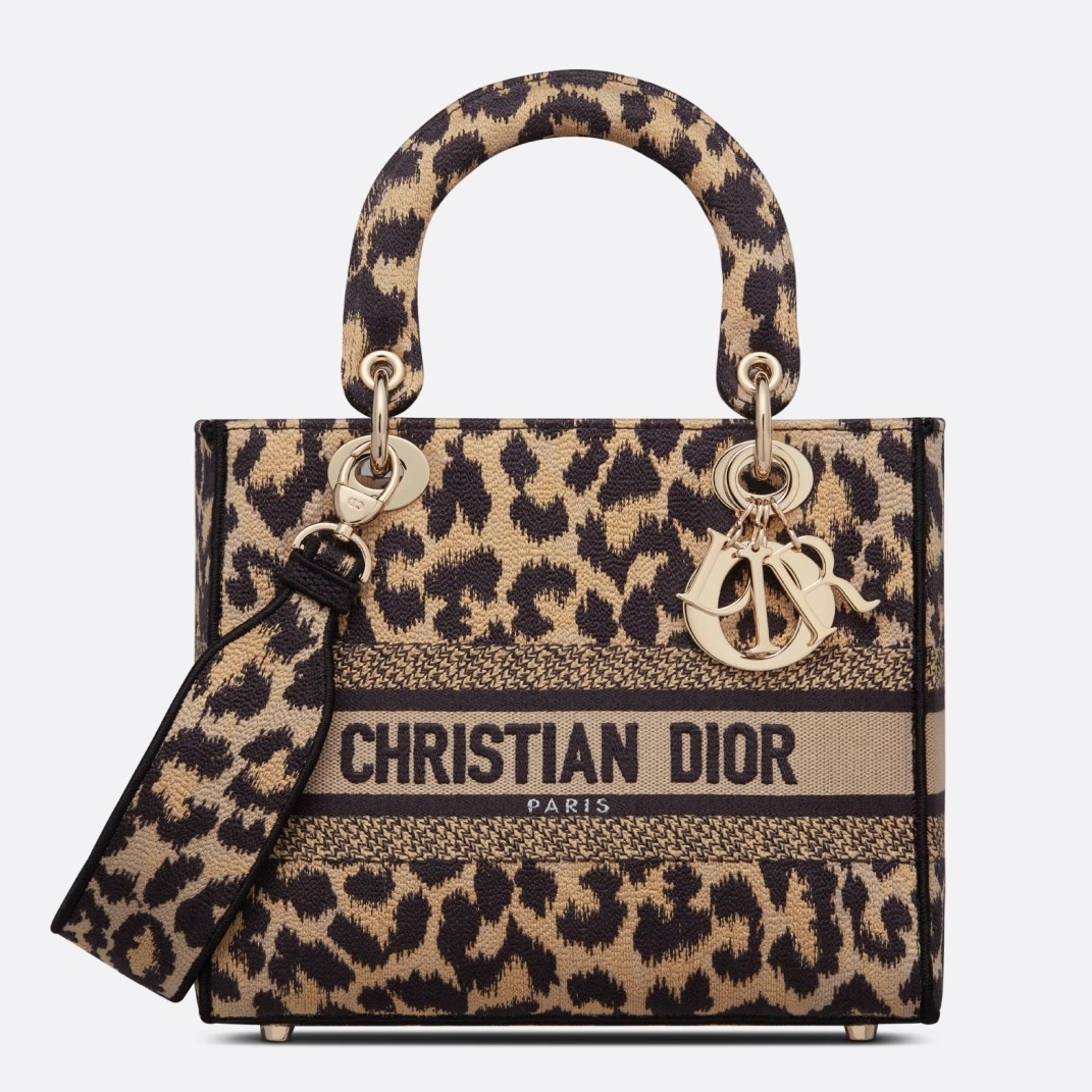D*or medium lady d-lite bag in beige multicolor mizza embroidery
