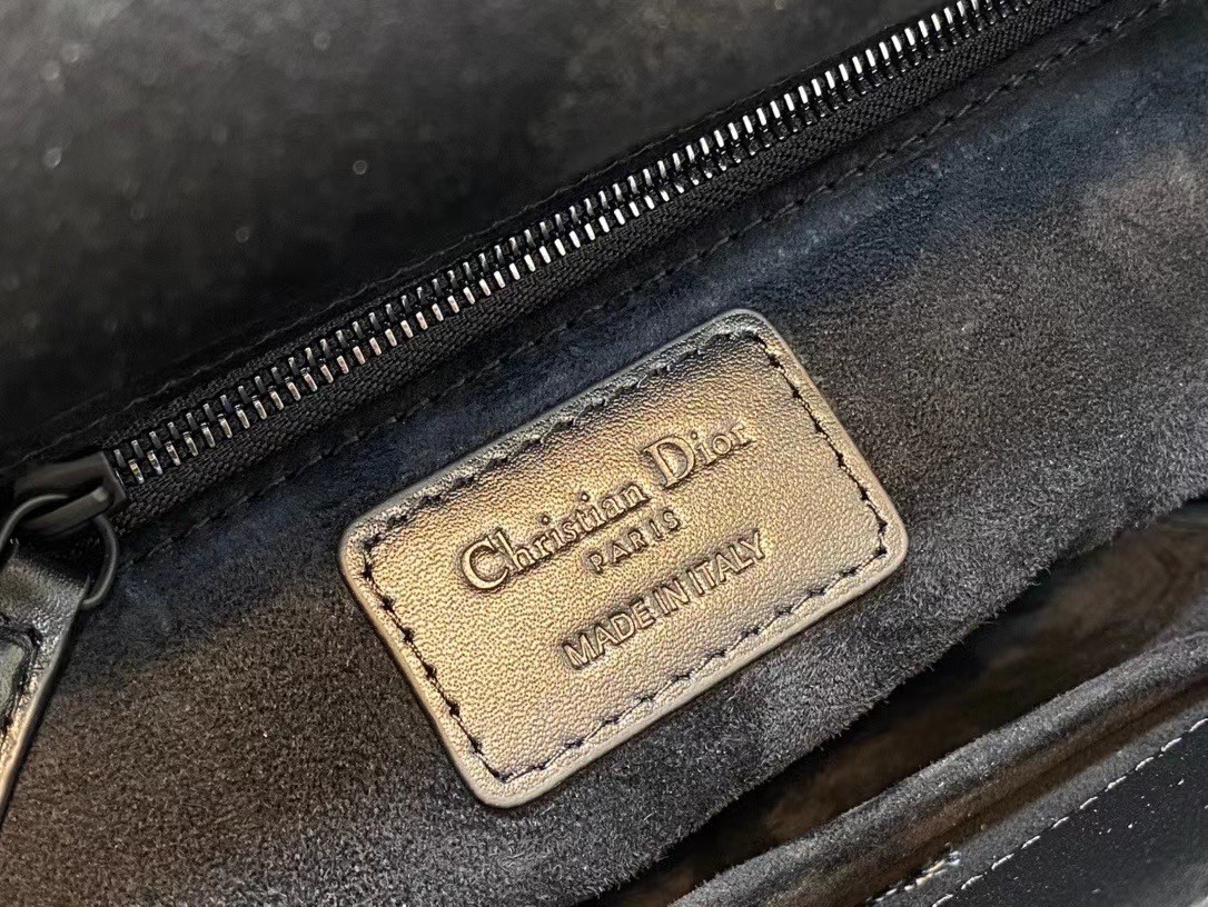 d*or medium lady d*or bag in black Di*m*nd calfskin