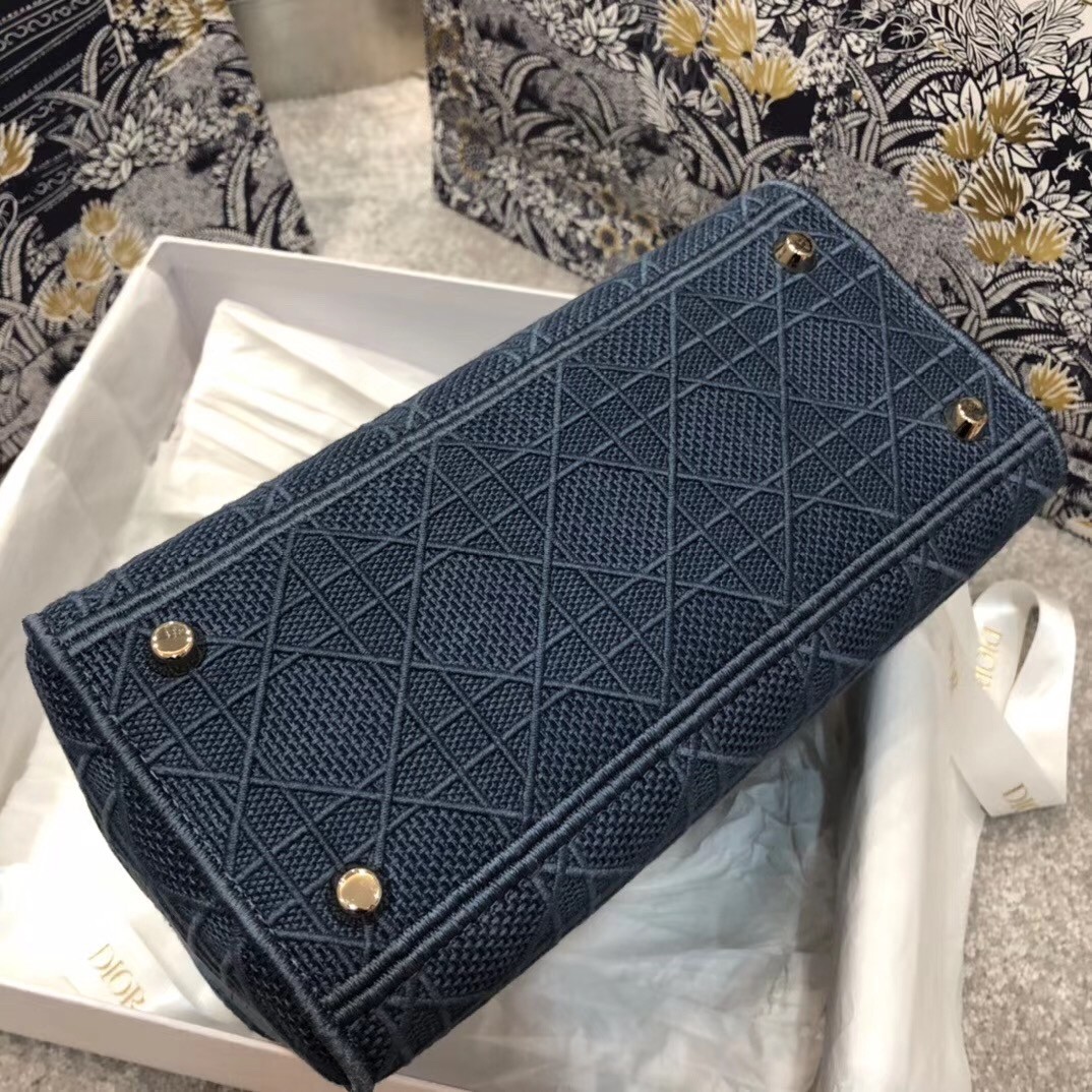 D*or medium lady d-lite bag in denim blue cannage canvas