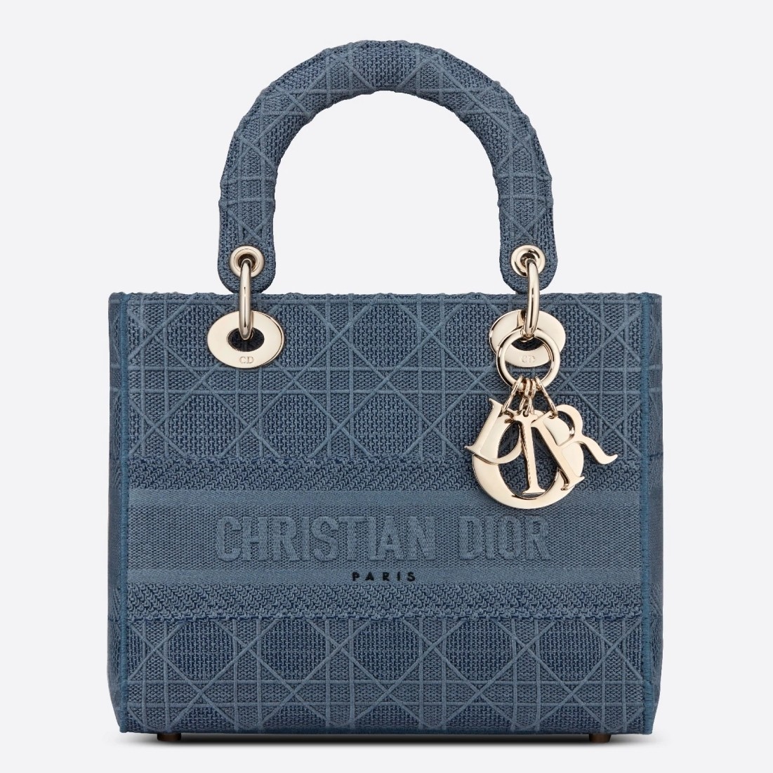 D*or medium lady d-lite bag in denim blue cannage canvas