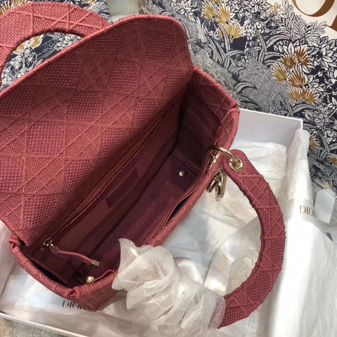 D*or medium lady d-lite bag in mallow rose cannage canvas