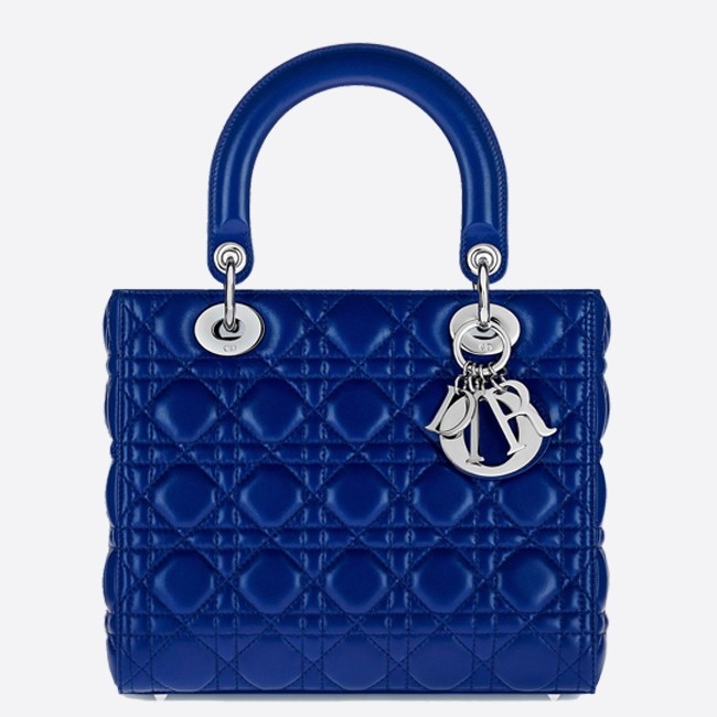 D*or medium lady D*or bag in blue lambskin