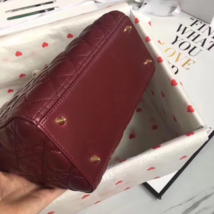 D*or medium lady D*or bag in bordeaux lambskin