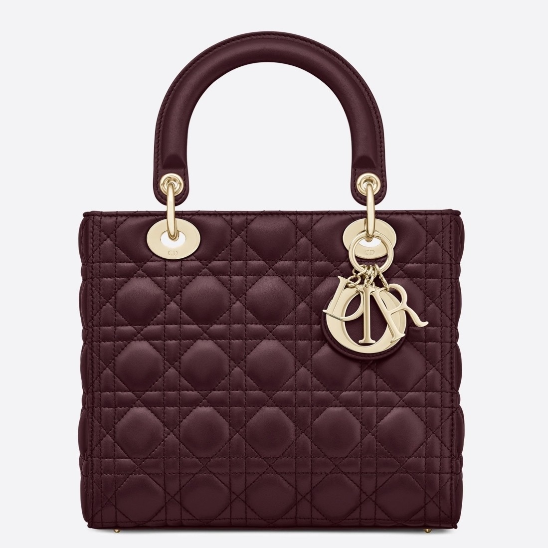D*or medium lady D*or bag in bordeaux lambskin