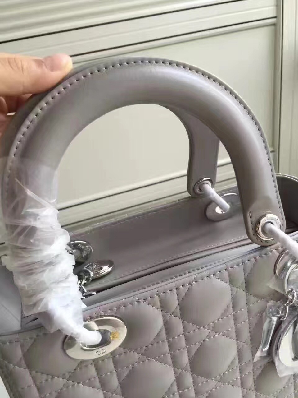 D*or medium lady D*or bag in grey lambskin