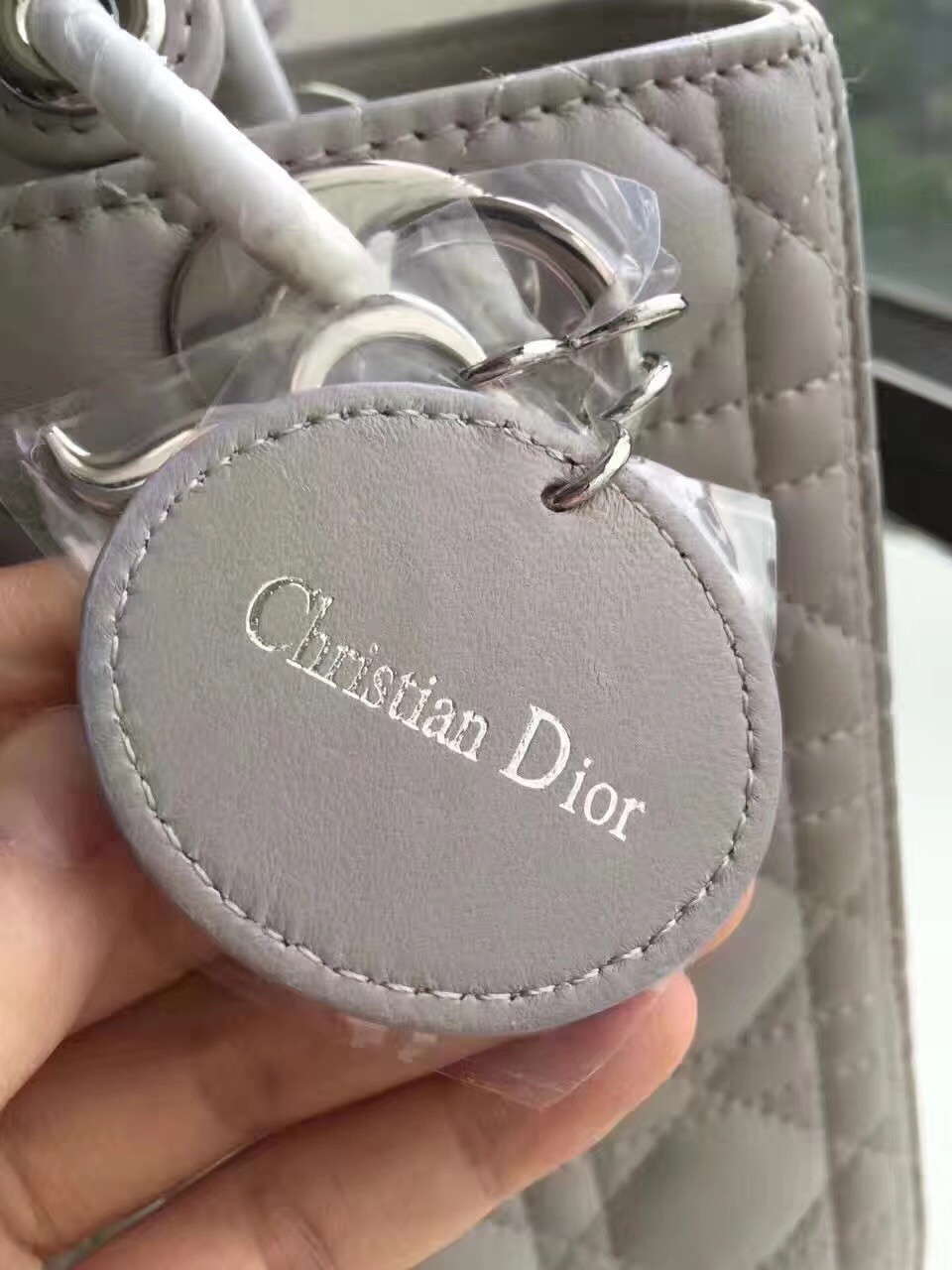 D*or medium lady D*or bag in grey lambskin