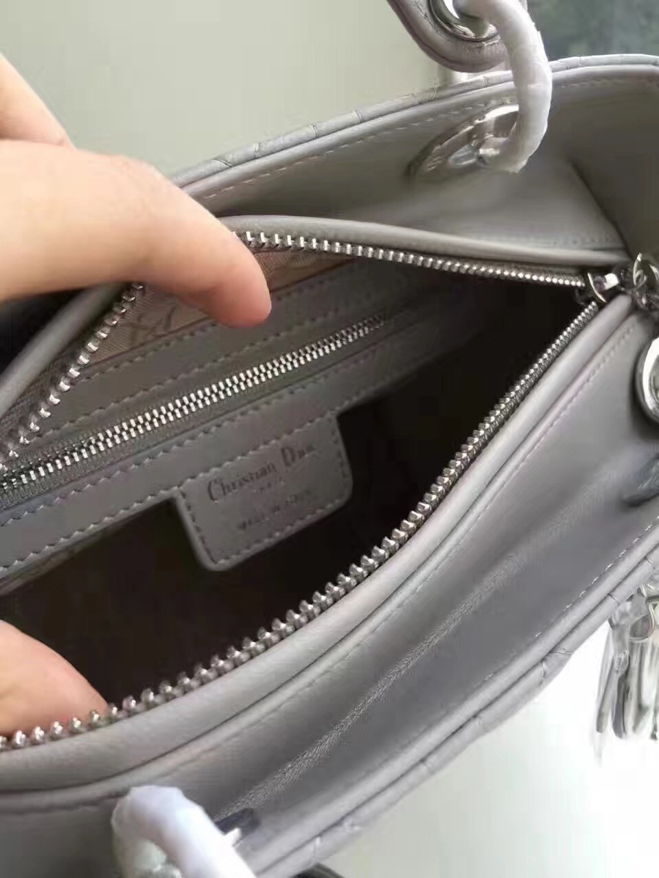 D*or medium lady D*or bag in grey lambskin