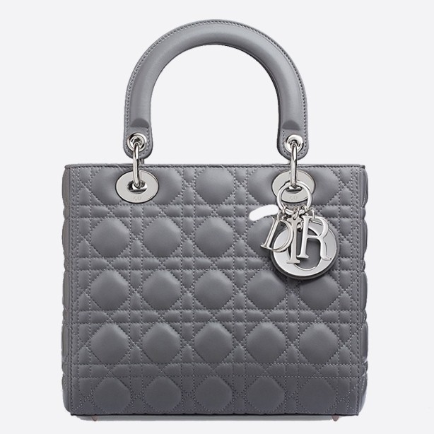 D*or medium lady D*or bag in grey lambskin