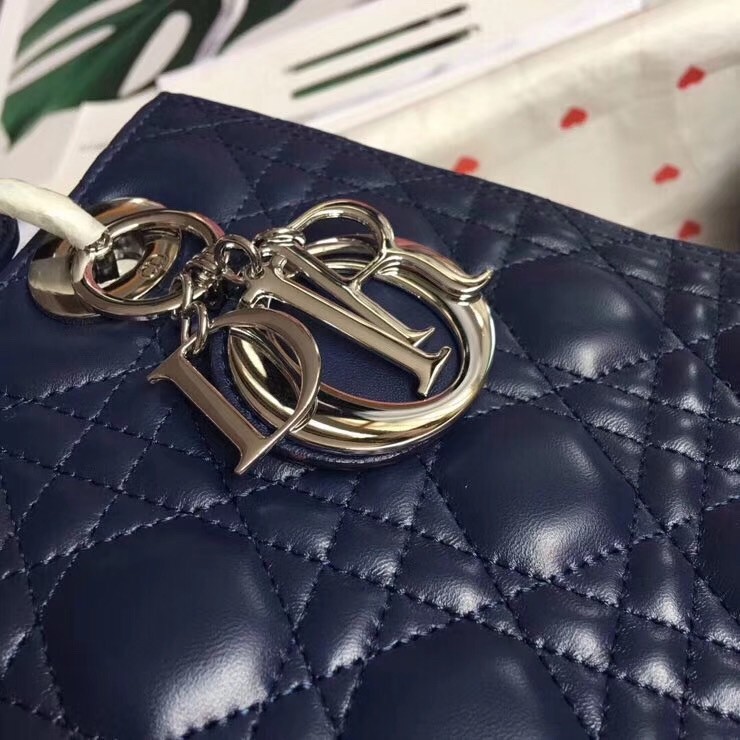 D*or medium lady D*or bag in indigo blue cannage lambskin