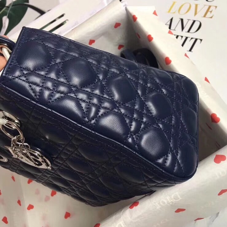 D*or medium lady D*or bag in indigo blue cannage lambskin