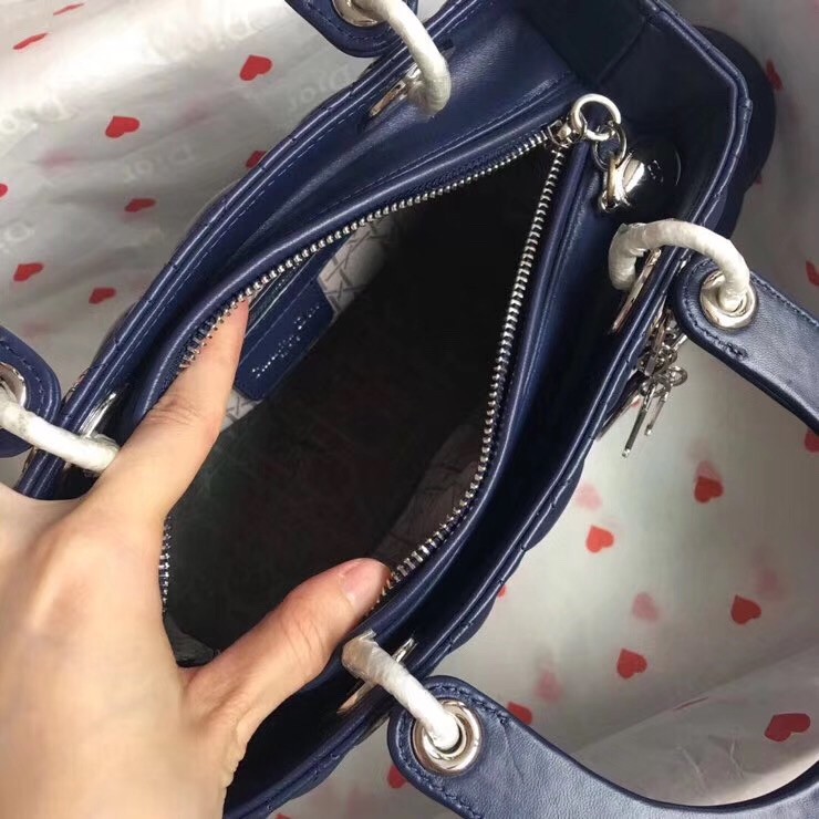 D*or medium lady D*or bag in indigo blue cannage lambskin