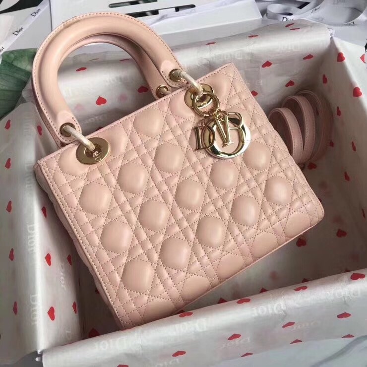 D*or medium lady D*or bag in pink lambskin