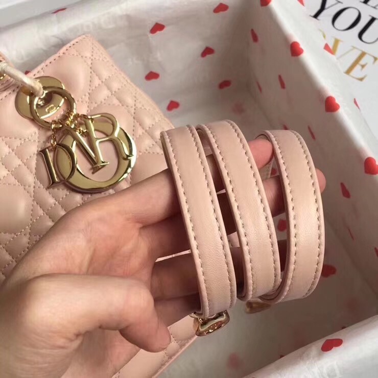D*or medium lady D*or bag in pink lambskin