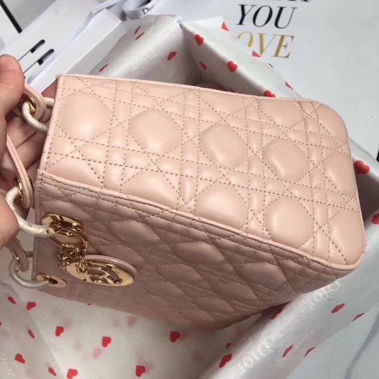 D*or medium lady D*or bag in pink lambskin