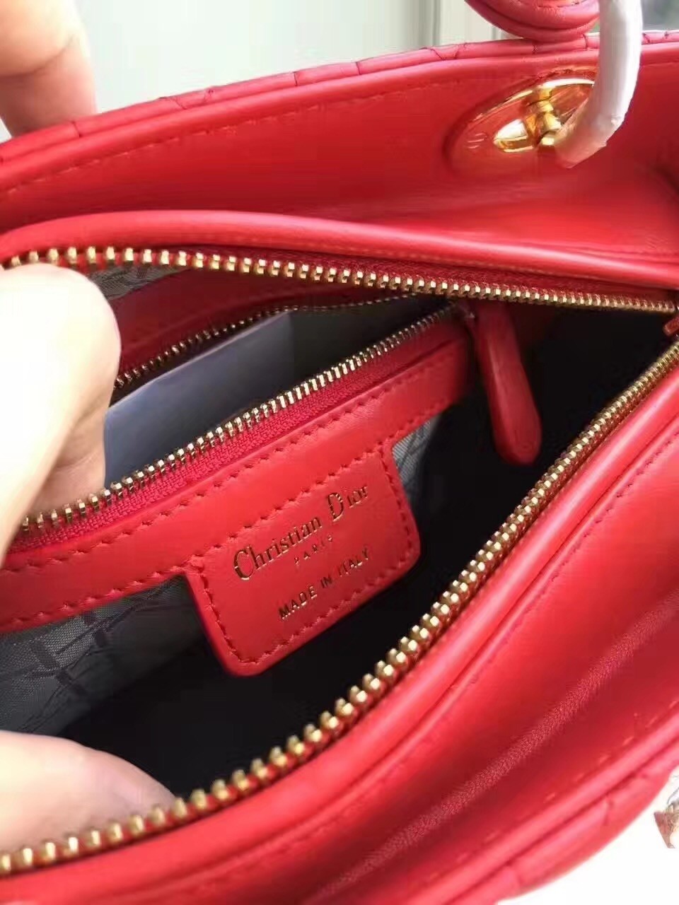D*or medium lady D*or bag in red lambskin