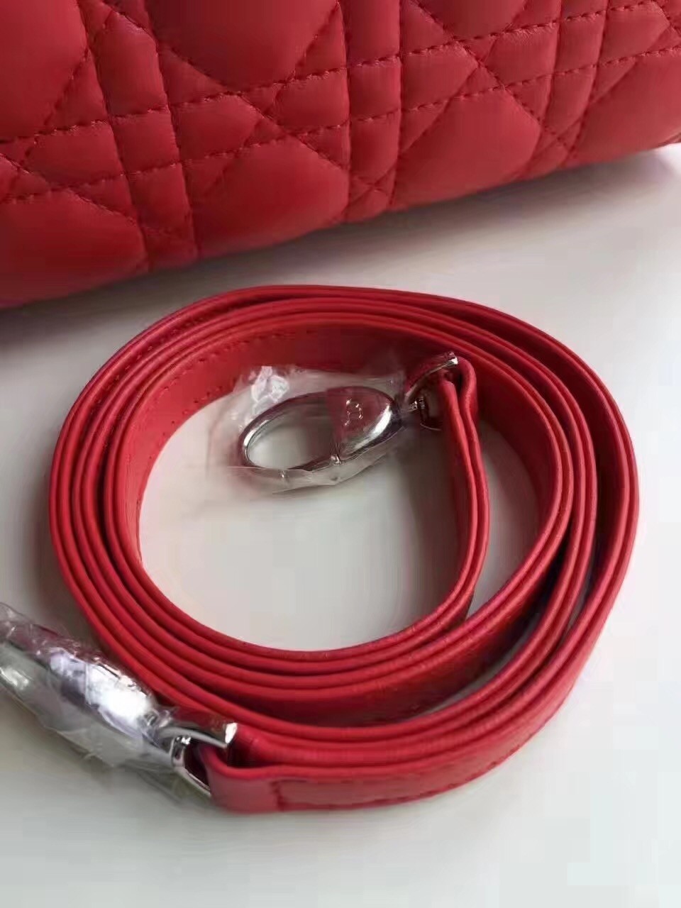 D*or medium lady D*or bag in red lambskin