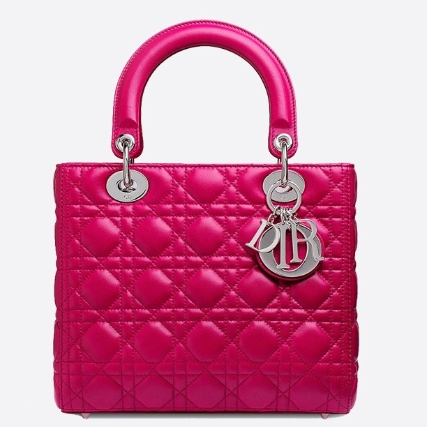 D*or medium lady D*or bag in rose red lambskin