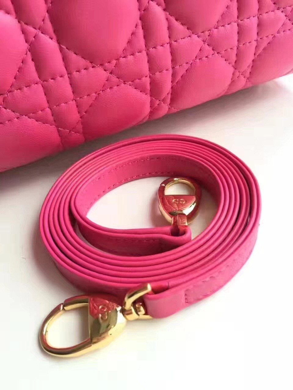 D*or medium lady D*or bag in rose red lambskin