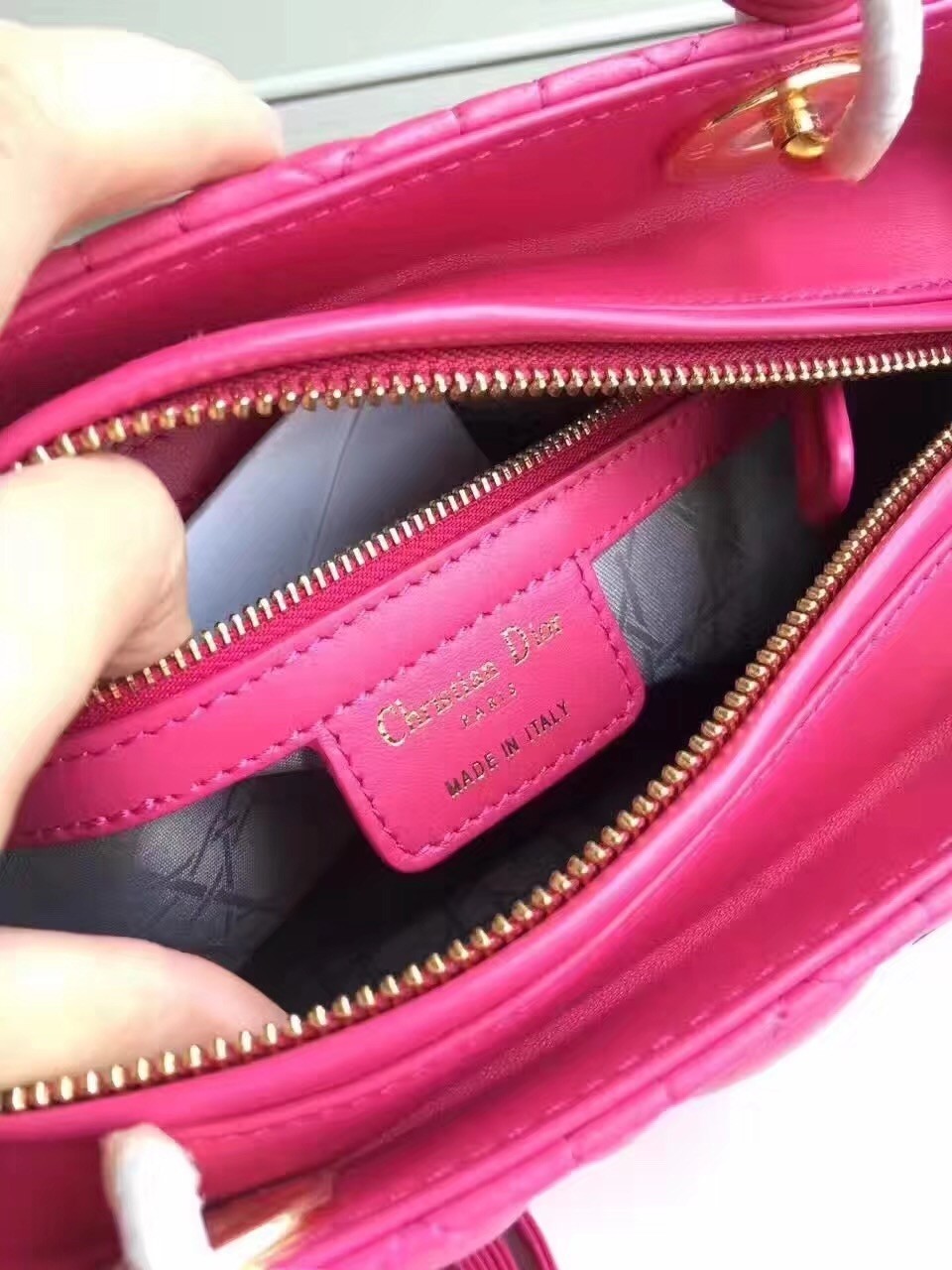 D*or medium lady D*or bag in rose red lambskin