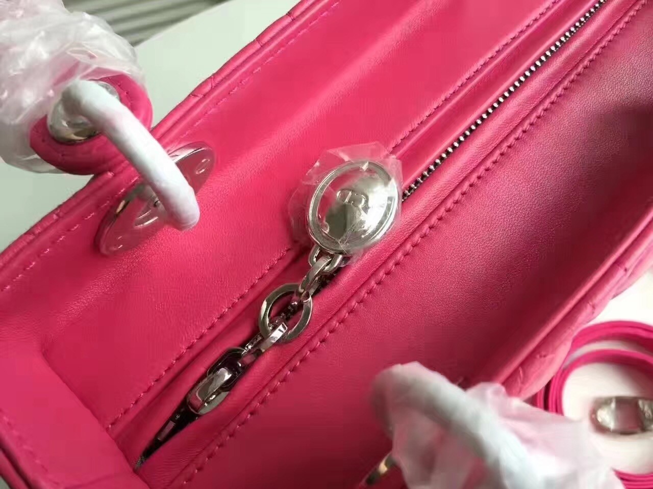 D*or medium lady D*or bag in rose red lambskin