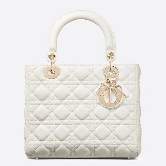 D*or medium lady D*or bag in white lambskin