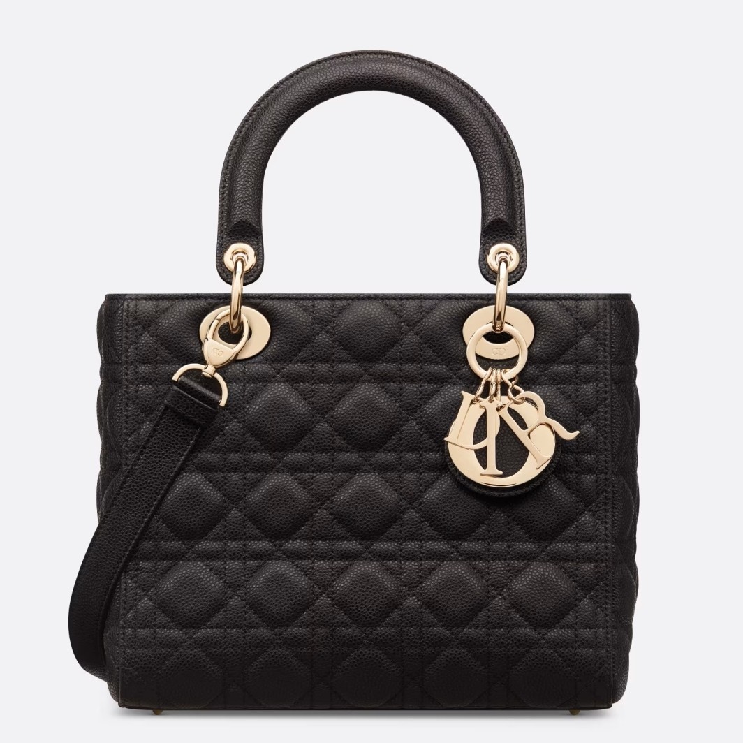 D*or lady D*or medium bag in noir grained calfskin