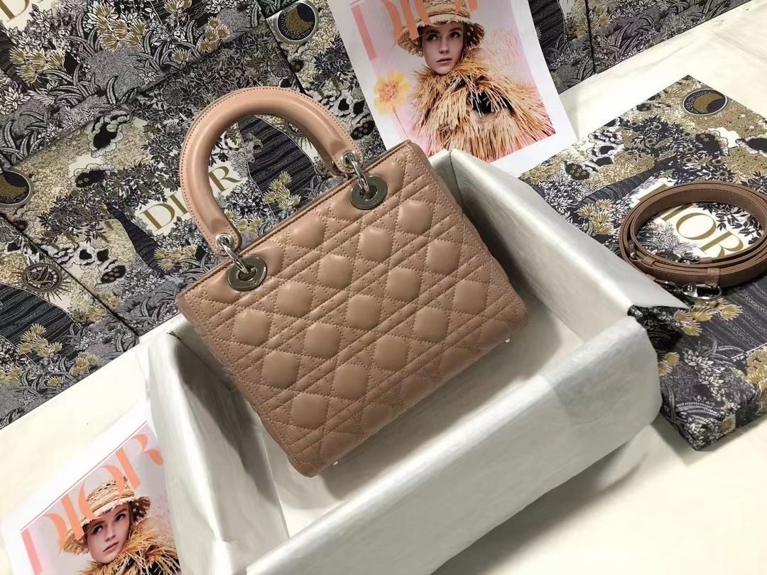 D*or medium lady D*or bag in blush cannage lambskin