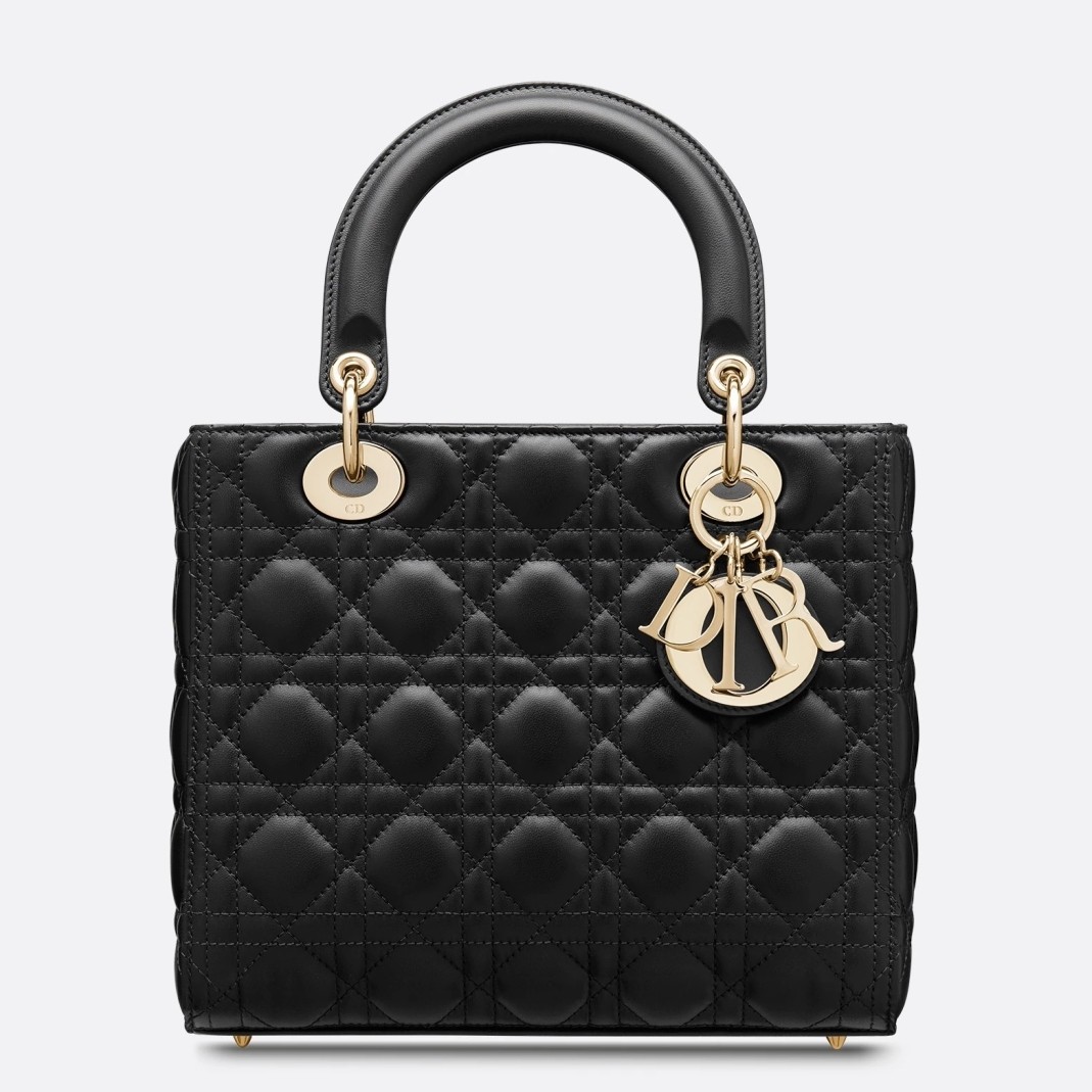 D*or medium lady D*or bag in black cannage lambskin