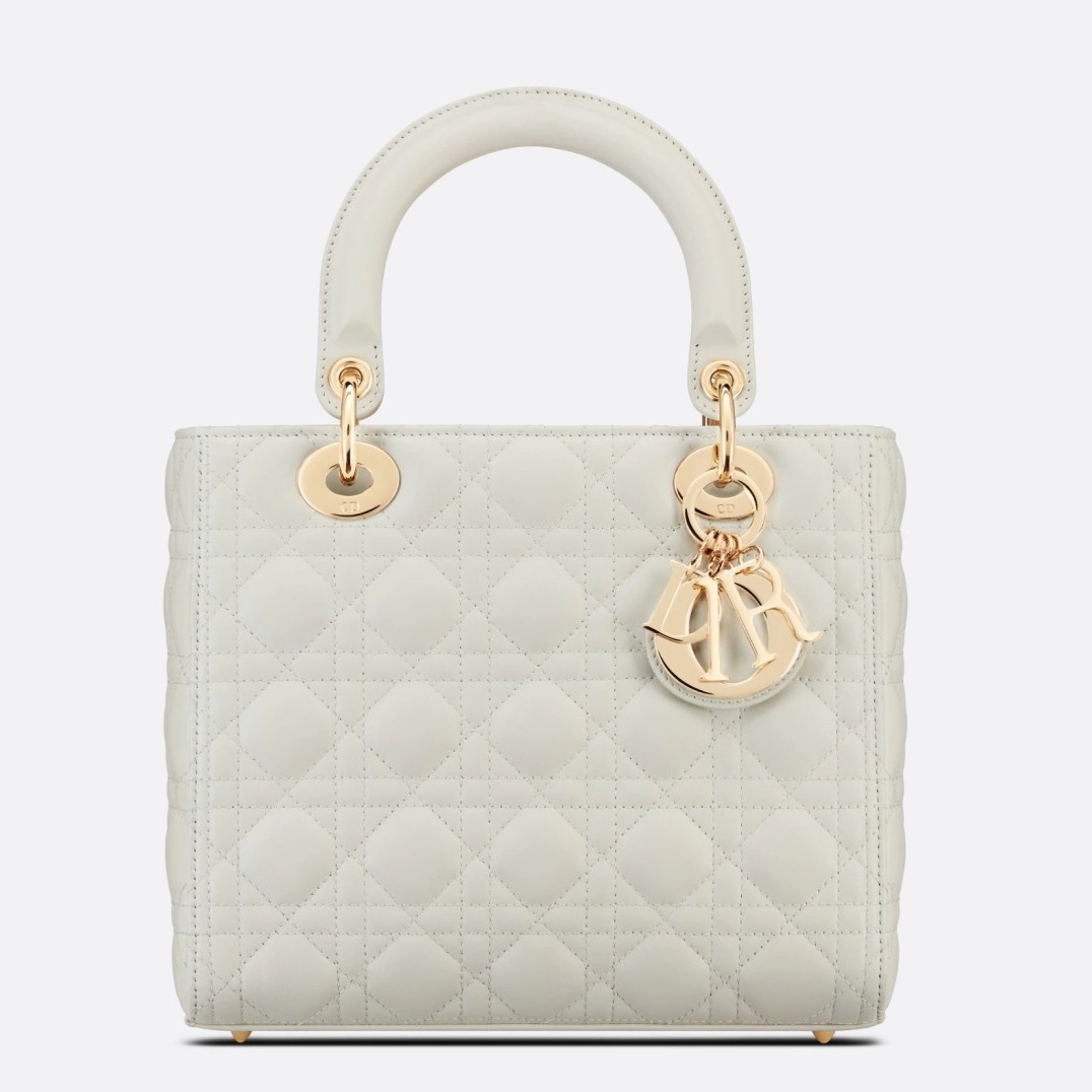 D*or medium lady D*or bag in white cannage lambskin