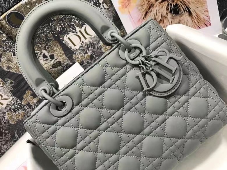 D*or medium lady D*or bag in grey ultramatte calfskin