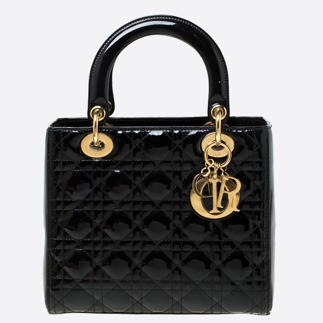 D*or medium lady D*or bag in black patent leather
