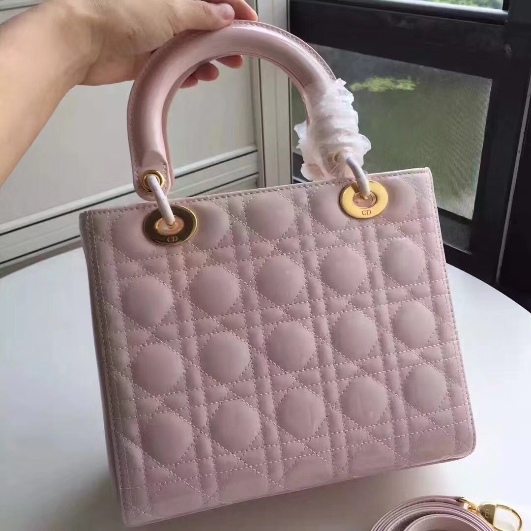 D*or medium lady D*or bag in pink patent leather