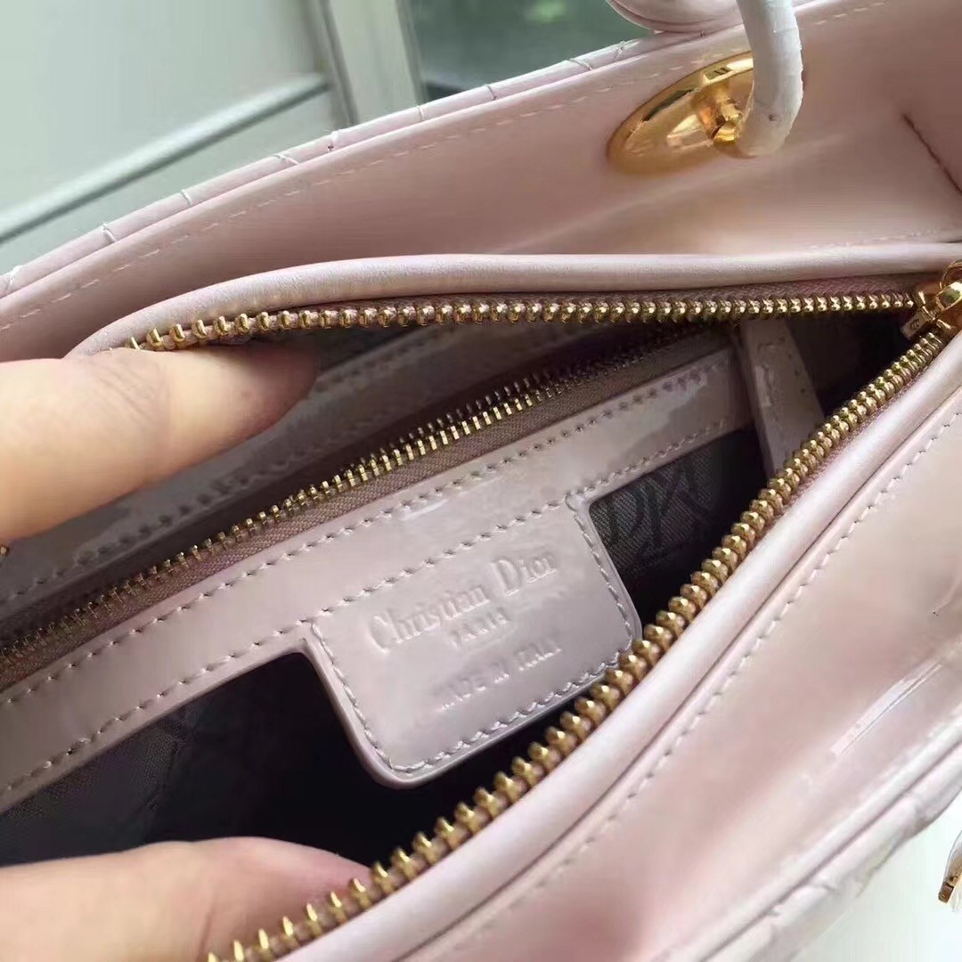 D*or medium lady D*or bag in pink patent leather