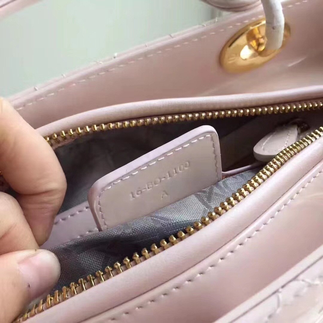 D*or medium lady D*or bag in pink patent leather