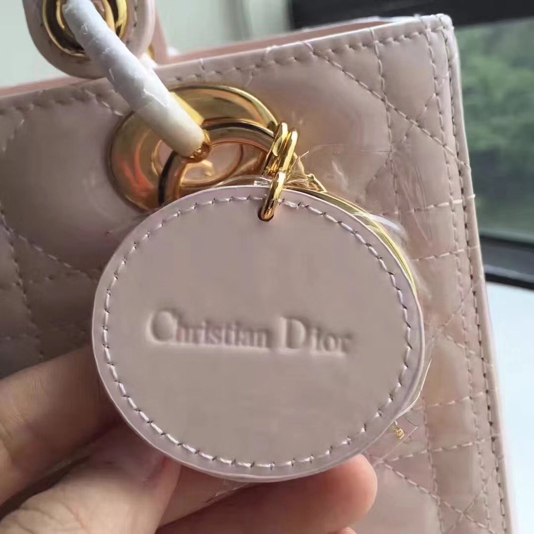 D*or medium lady D*or bag in pink patent leather