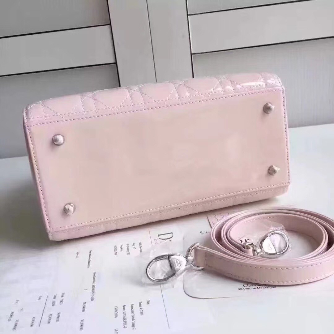 D*or medium lady D*or bag in pink patent leather