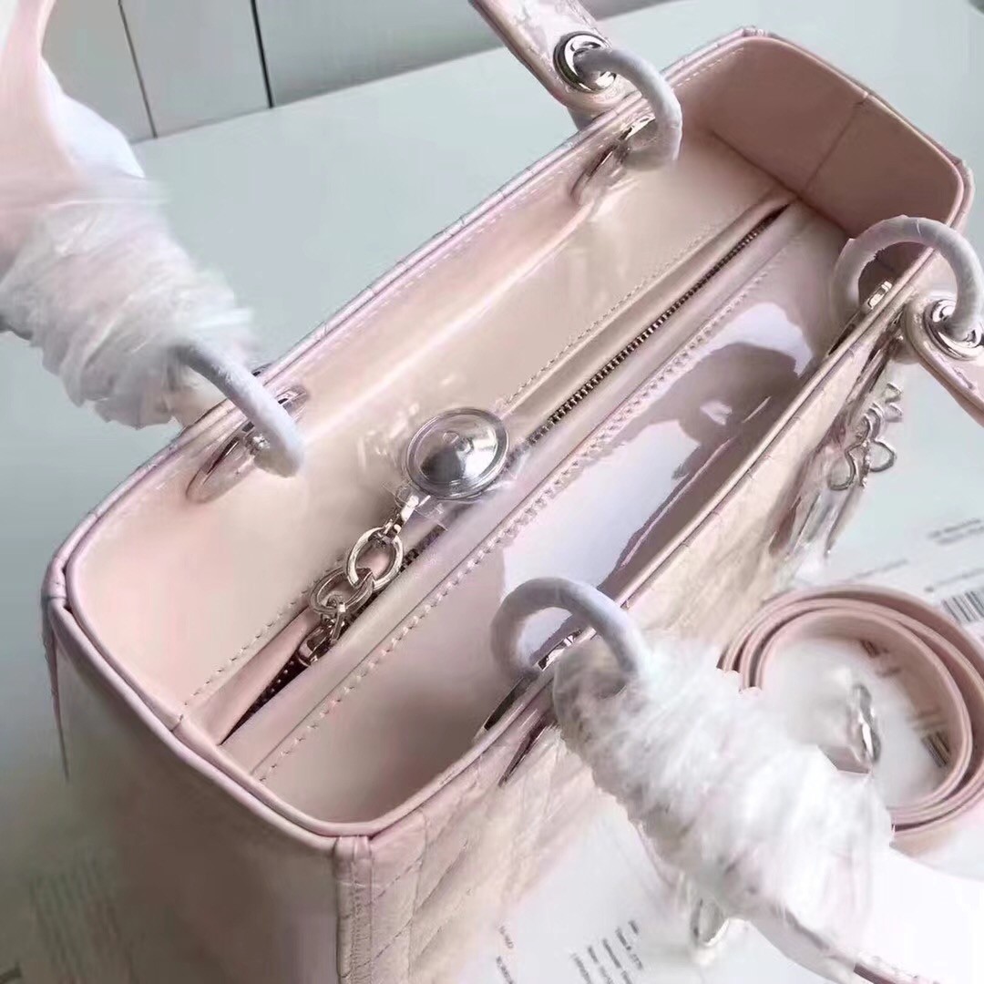 D*or medium lady D*or bag in pink patent leather