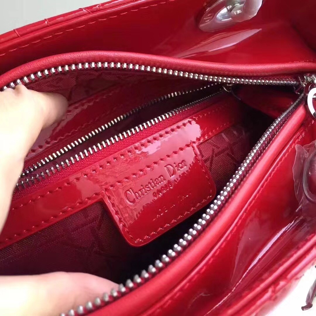 D*or medium lady D*or bag in red patent leather