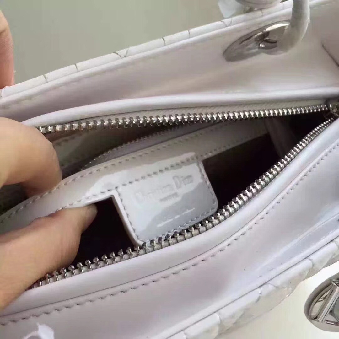 D*or medium lady D*or bag in white patent leather