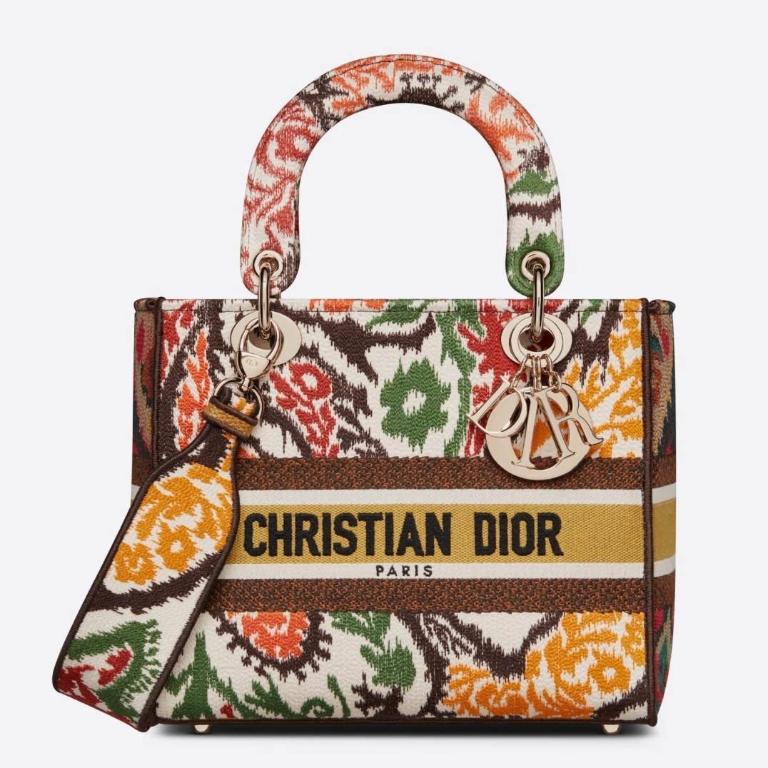 D*or medium lady d-lite bag in yellow multicolor D*or paisley embroidery
