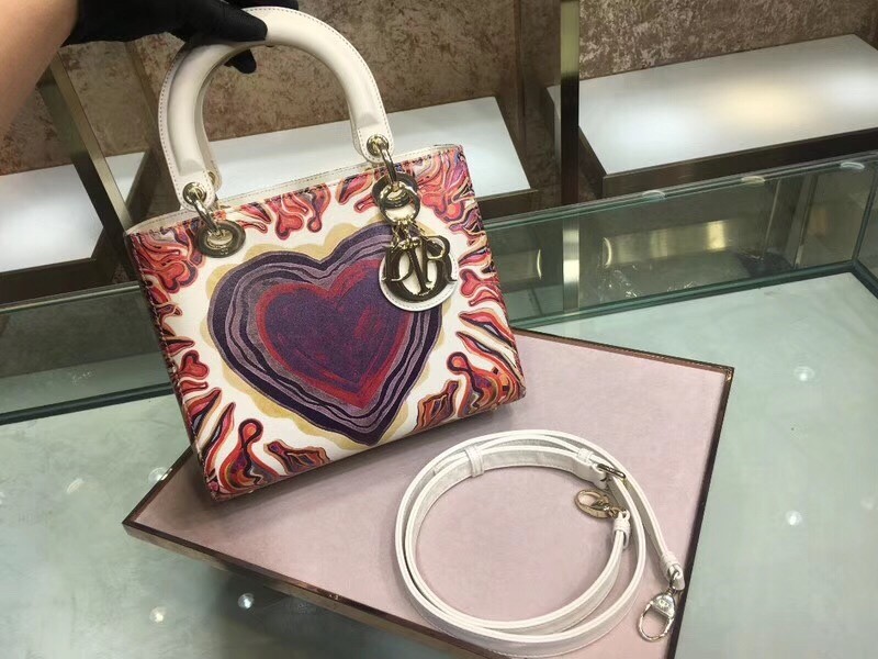D*or medium lady D*or bag printed with heart